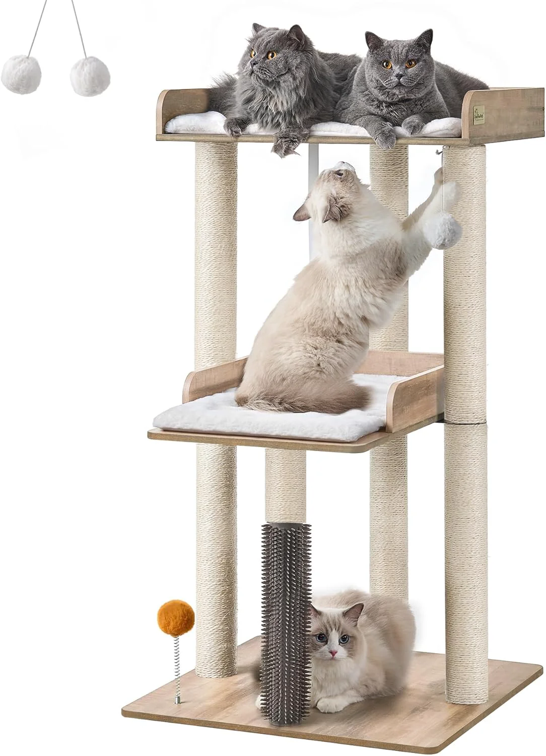 Outstanding FourFurPets 43.7 Cat Tree Modern Cat Tree Tower Cat Tower for Indoor Cats Large Adult Cat Condo with Scratching Post Large Perch and Removable Pads Greige Elegant