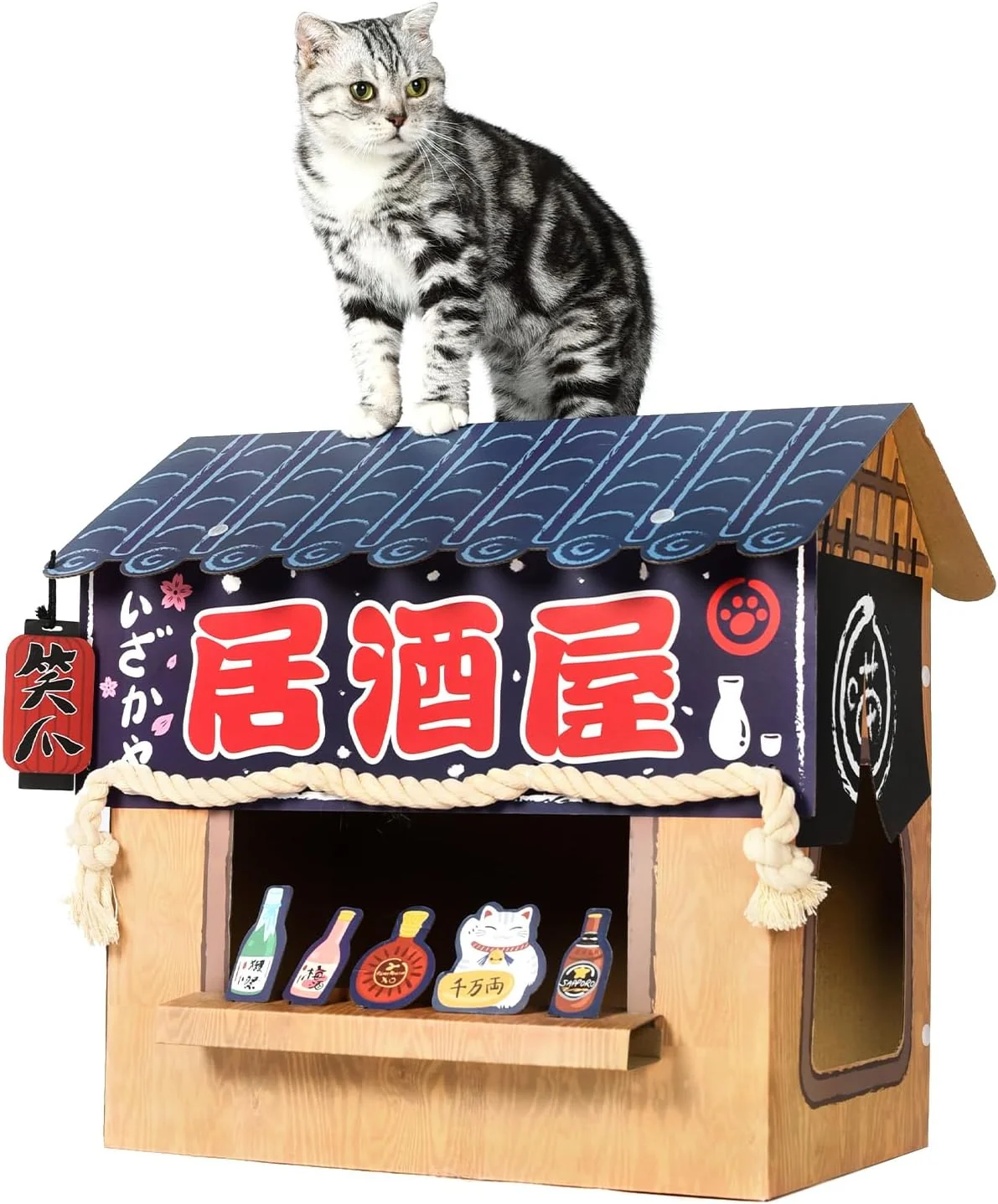 Casual Cat Beds for Indoor Cats Cardboard Cat House with Scratchers Izakaya Bar Large Sturdy Cat Furniture Condo Cave Tent Easy to Assemble Pet Toys Accessories Stuffs Bunny Small Animals Consistent