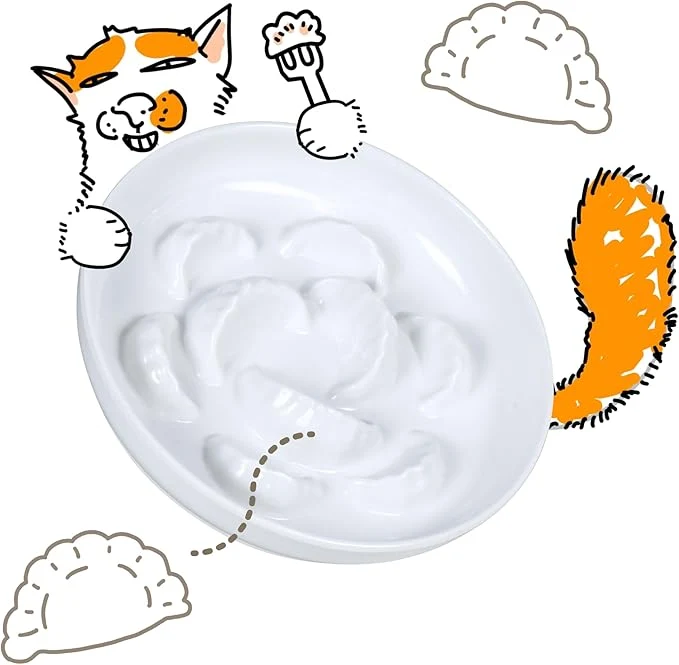 Innovative Melamine Cat Slow Feeder Bowl for Dry Wet Food – Unbreakable Cat Food Plates for Slow Eating – Cute Puzzle Feeder – Whisker Friendly Dishwasher Safe Non SlipDesign – （White 6.3 W 1.7H）About ThisOverview Reusable