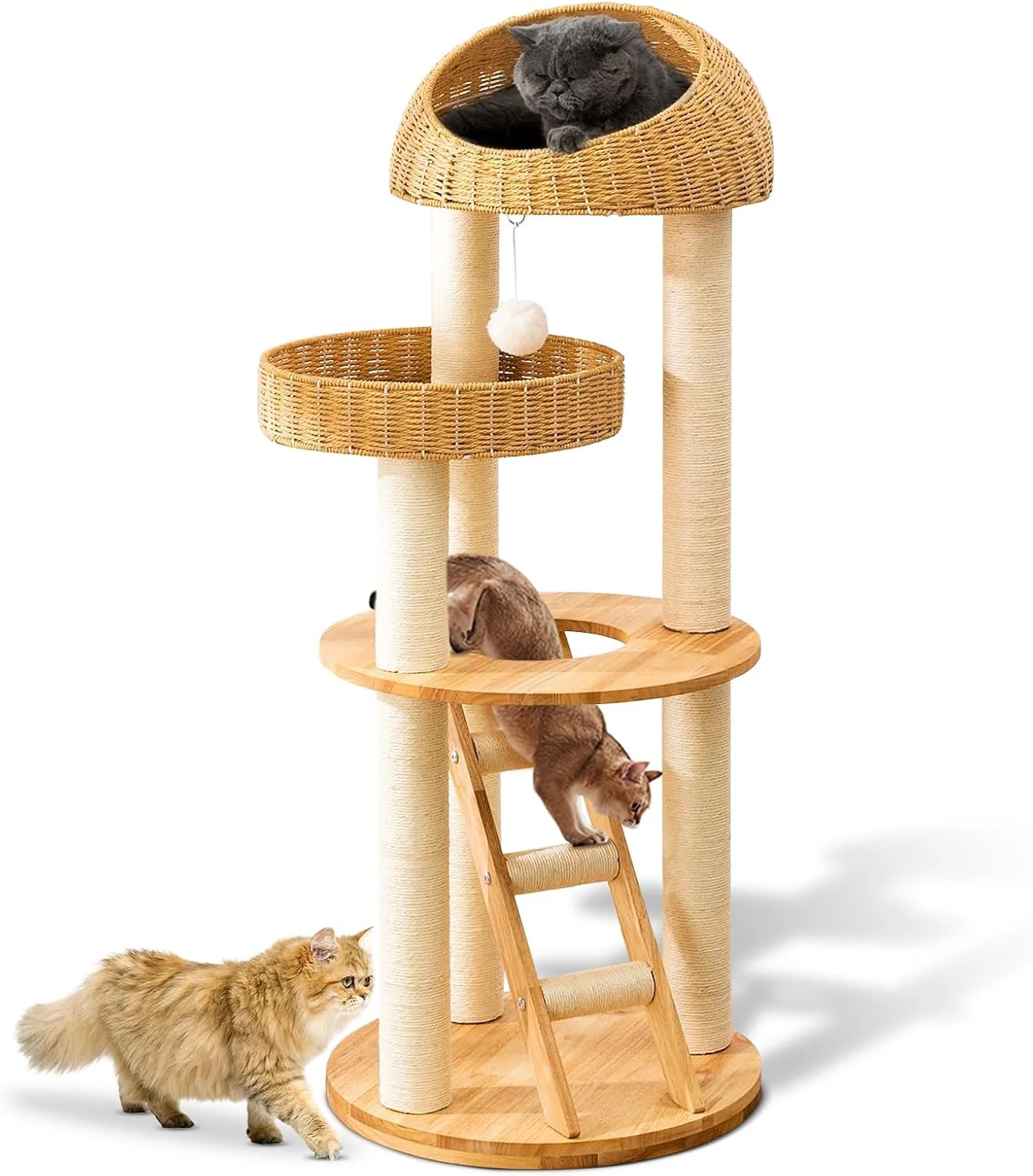 Efficient Big Modern Design Cat Tree Tower Cat Tower Sisal-Covered Scratching Posts for Indoor Cats Natural Oak Wood Cat Tree for Large Cats Multi-Level Cat Condo with Sisal Staircase Exclusive