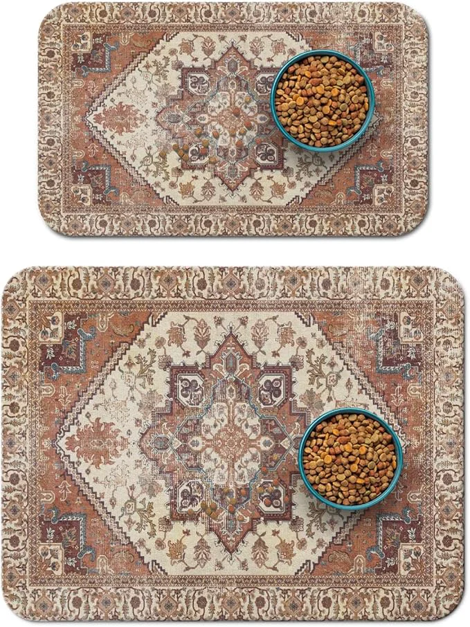 Reliable 2 Pack Dog Food Mats for Floors Absorbent and Quick-Drying Pet Cat Food Mat Clean