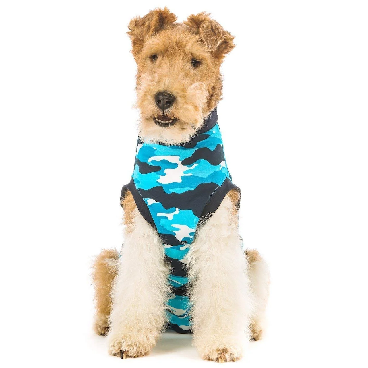 Casual Suitical Recovery Suit for Dogs – Post-Surgery Cone- Comfort Blue Camouflage Medium Fast