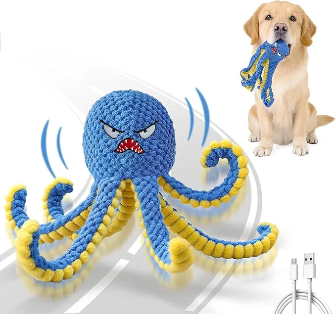 Contemporary Interactive Dog Toys Octopus Durable Automatic Jumping Dog Toy to Keep Them Busy Squeaky Moving Tug of War Doggie Toy USB Rechargeable Not for Aggressive Chewers Blue About This Luxury