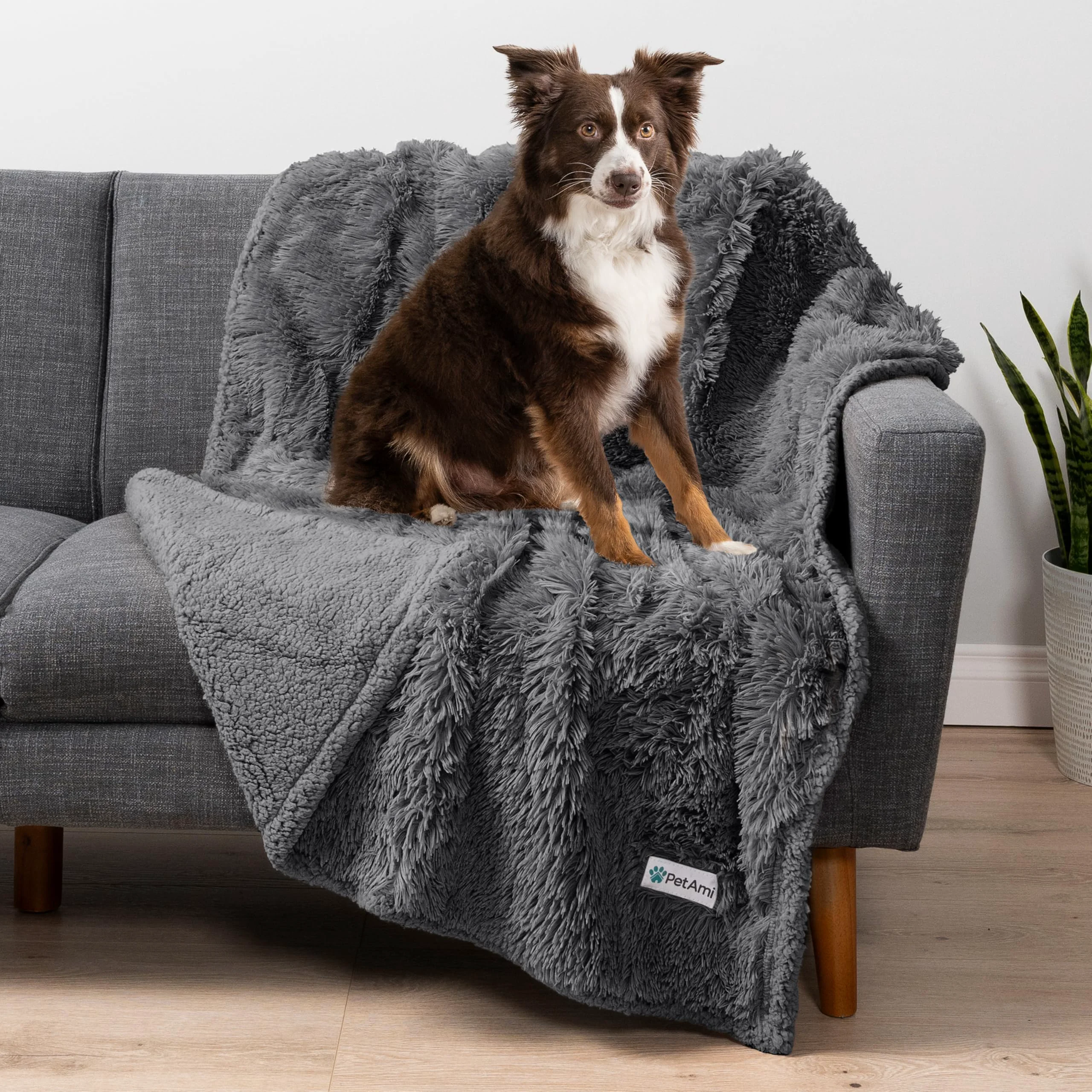Innovative PetAmi Waterproof Dog Blanket for Medium Large Dogs – Reversible Sherpa Leakproof Couch Protector 60×40 Gray Safe