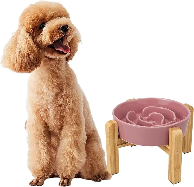 Flexible d Slow Feeder Dog Bowl – Ceramic Maze Food Dish with Bamboo Stand – Raised Feeding Bowl for Fast Eaters – I for Small and Medium Dogs – Pink – 6.7 inchAbout ThisOverview Superior