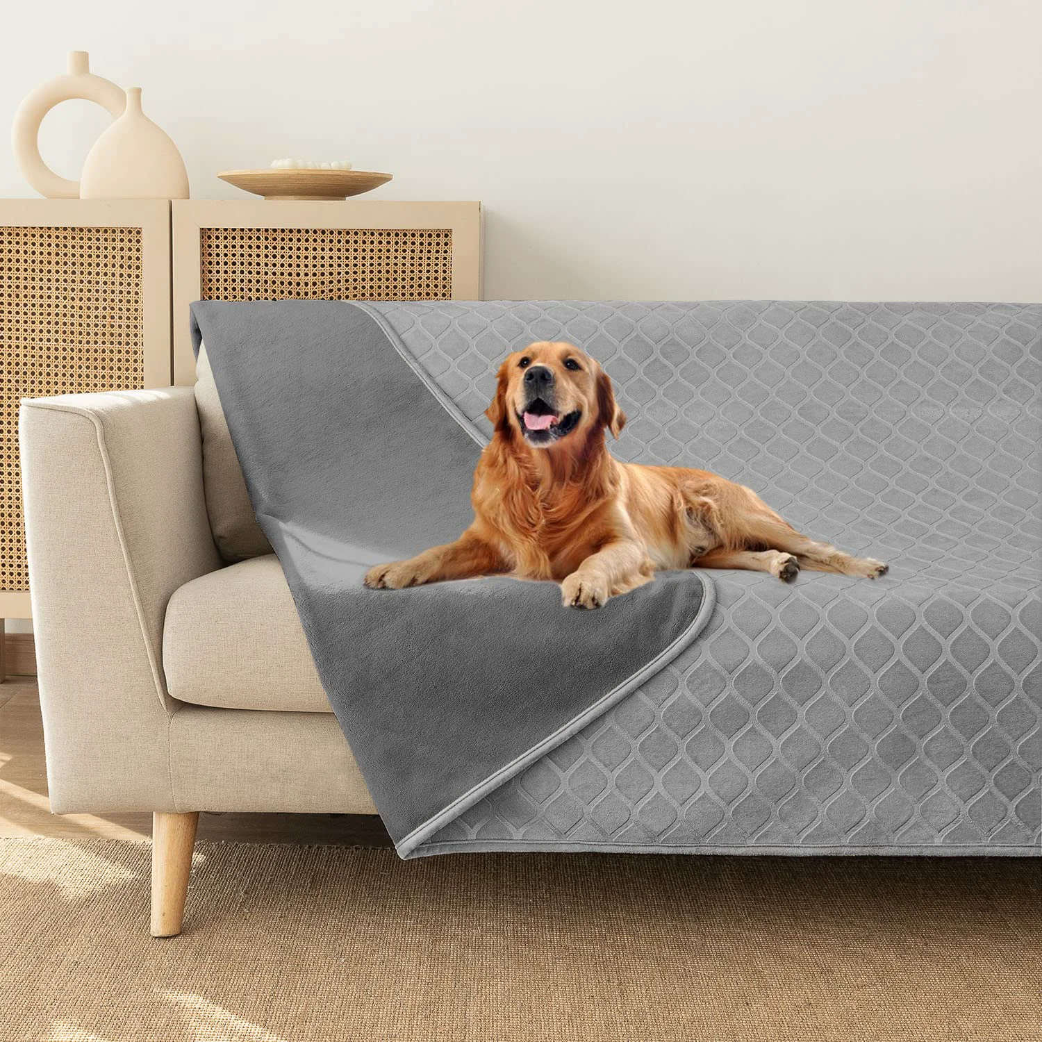 Safe Fuguitex Waterproof Dog Blanket Bed Cover Plush Crystal Velvet 52×82 in Light Grey Proven
