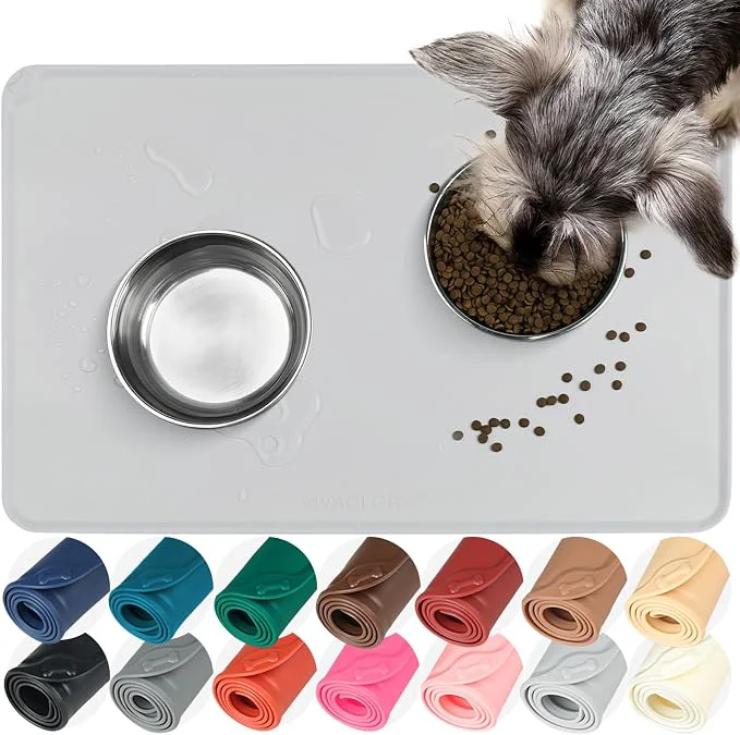 Certified VIVAGLORY Dog Food Mat Flexmat Dog Bowl Mat Placemat Food Tray Luxury