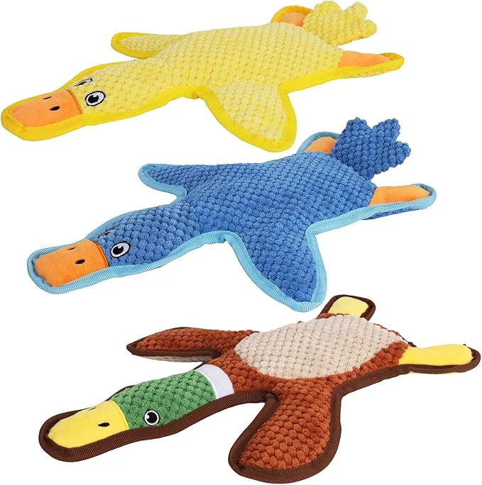 Reusable Dog Toys 3-Pack Cute Duck Shapes Puppy Toys No-Stuffing Squeaky and Crinkle Interactive Dog Chew Toy for Small to Large BreedsAbout This Environmentally Friendly
