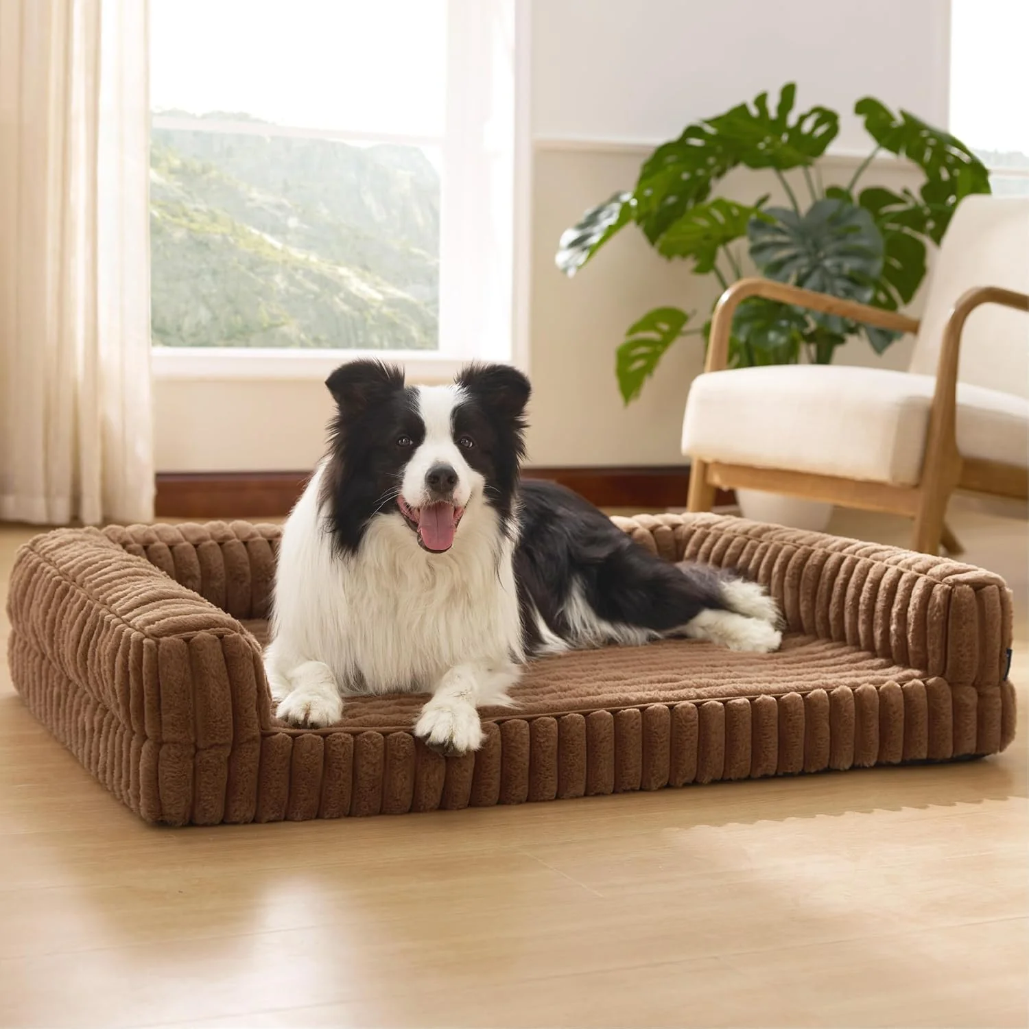 Fine Bedsure Orthopedic Dog Beds Large Sized Dog Waterproof Memory Foam Pet Bed with Sides Non-Slip Bottom and Egg-Crate Foam Large Pet Couch Sofa with Washable Removable Corduroy Cover Brown Detailed