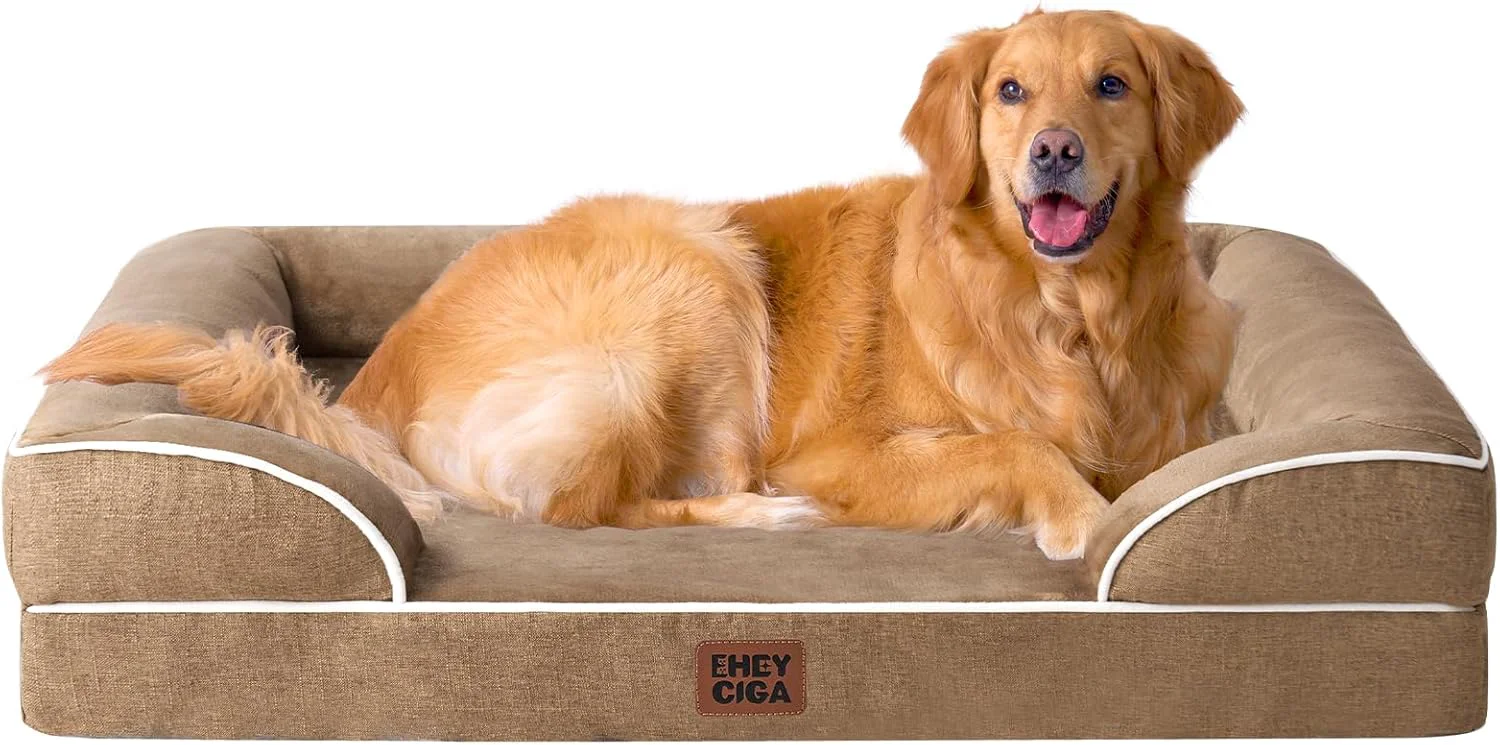 Sustainable EHEYCIGA Orthopedic Dog Beds for Extra Large Dogs Waterproof Memory Foam XL Dog Bed with Sides Non-Slip Bottom and Egg-Crate Foam Big Pet Couch Bed with Washable Removable Cover Camel High-Quality