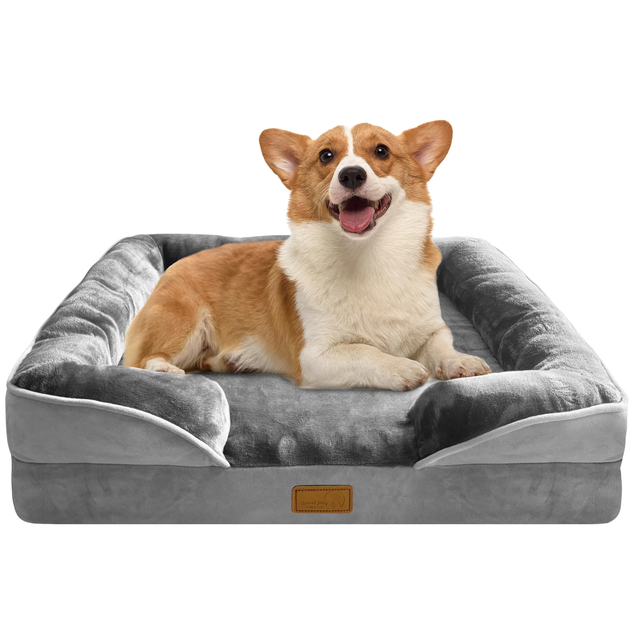 Professional Spotted Play Orthopedic Dog Bed with Sides – Medium Dog Sofa Waterproof Cover Non-Slip Grey Authentic