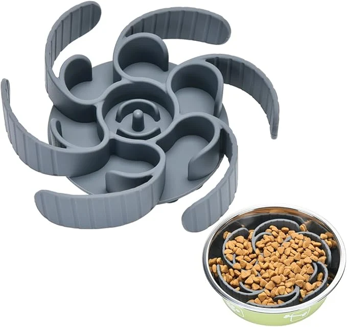 Long-Lasting Slow Feeder Dog Bowls Insert Third Generation upgradedSuper Firm Eating Bowl（Cuttable） for Large Breed and Medium Small Size Compatible with Regular d Metal Glass Dog Bowl Gray About ThisOverview High-Grade