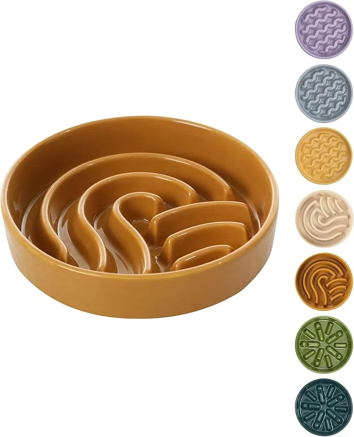 Soft Ceramic Maze Dog Slow Feeder with Non-Slip Silicone Rim – Heavy-Duty Stoneware Bowl with Puzzle Pattern for Bloating Obesity Prevention Orange-M About ThisOverview Breathable