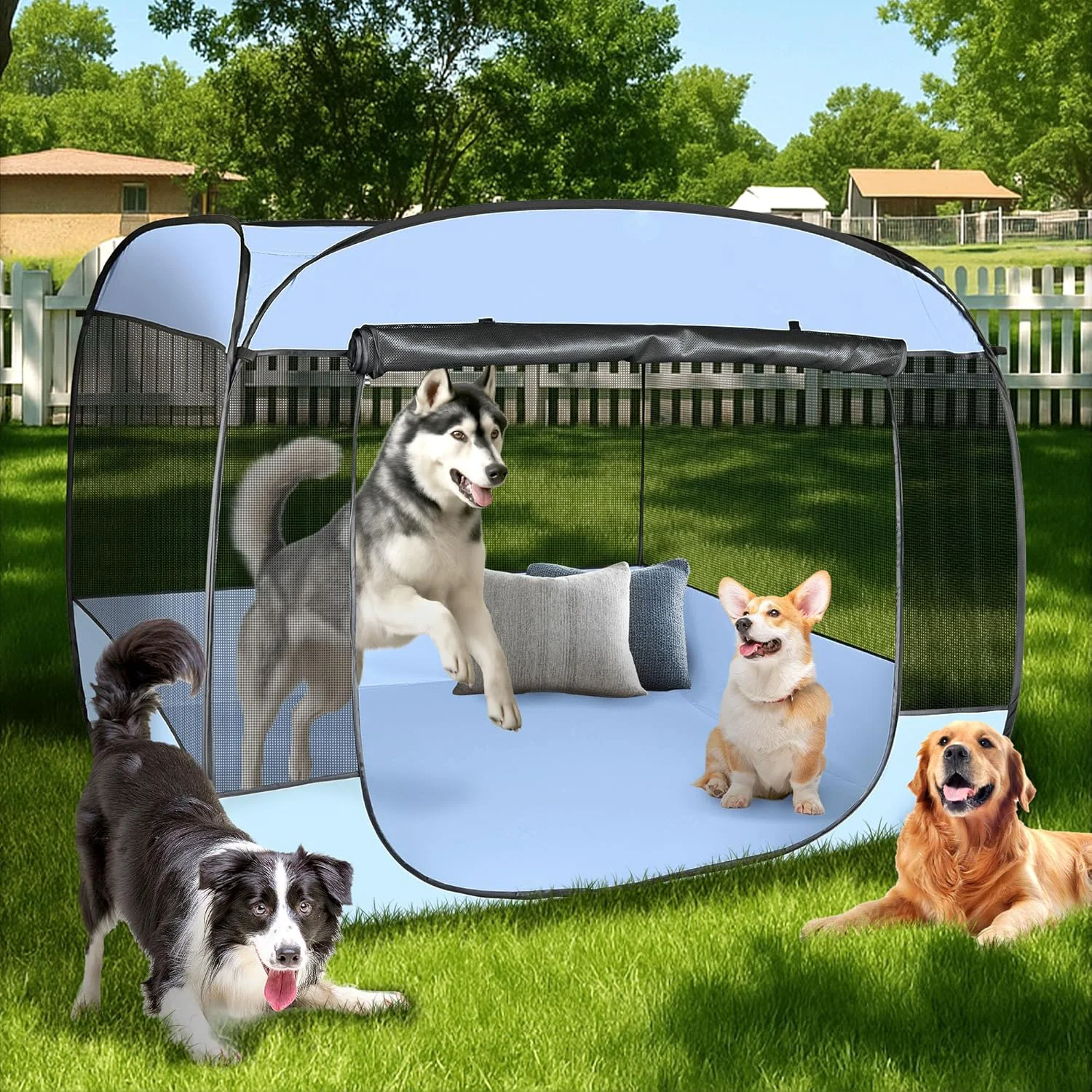 Exceptional EighteenTek XLarge Popup Portable Dog Houses 5.3’x4’H Assembly- Gazebo-Style Dog Cot Cat Playpen Screen Pet Tent Sun Shade Shelter Dog Bed with Canopy for Outdoor Anti-Bugs with Leakproof Bottom Prestigious