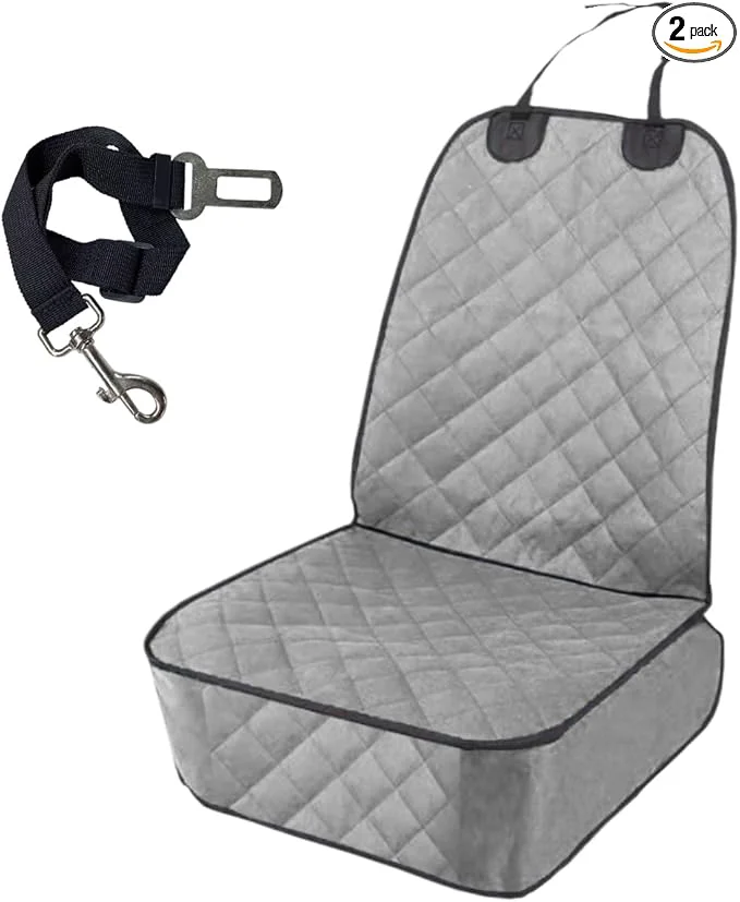 Classic Dog Car Seat Cover Waterproof Scratch Proof Car Seat Protector with Side Flaps Nonslip Front Car Seat Covers with Safety Belt Universal Dog Mat for Cars SU Trucks Grey About ThisOverview High-End