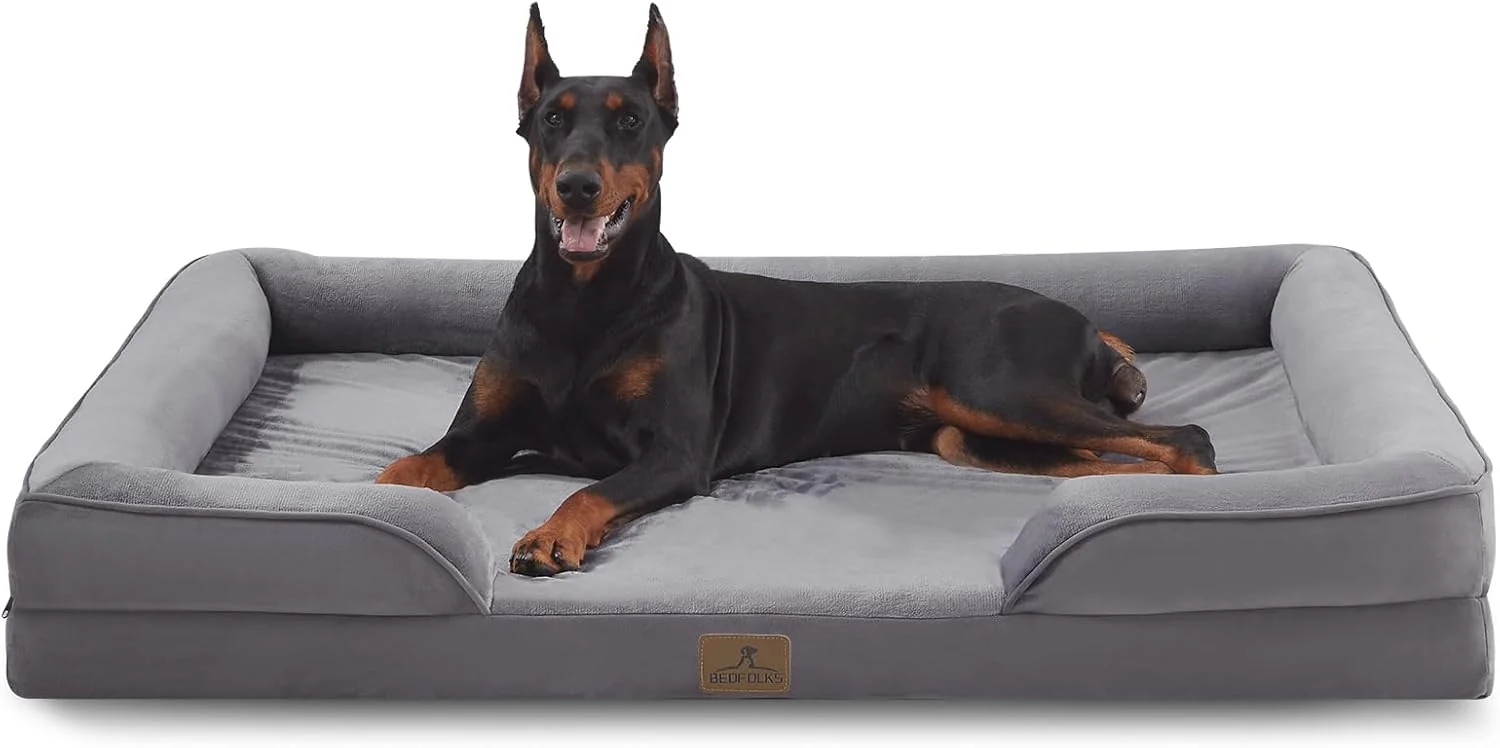 Safe Bedfolks Orthopedic Dog Bed XXL Waterproof Dog Sofa Bed for Giant Dogs Egg Foam Pet Couch Bed with Removable Washable Cover and Nonslip Bottom Dark Grey Top-Quality