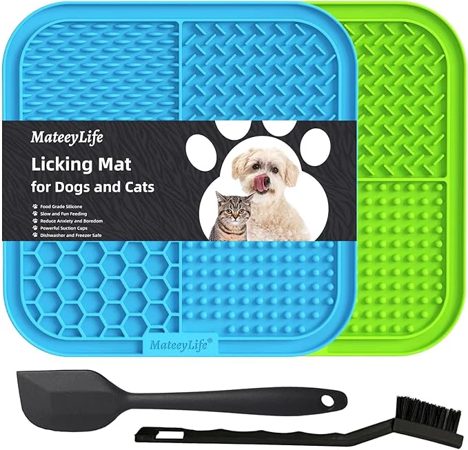 High-Grade MateeyLife 2PCS Large Lick Mat for Dogs and Cats Licking Mats for Dog Anxiety Relief Cat Peanut Butter Lick Pad for Boredom Reducer Dog Treat Mat for Bathing Grooming Blue GreenAbout ThisOverview Organic