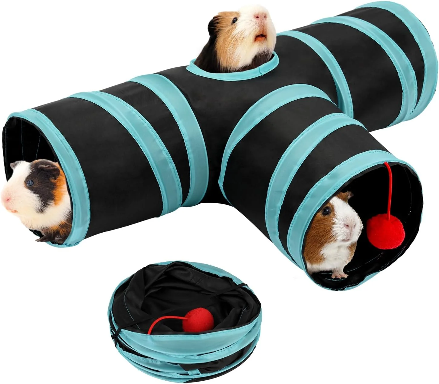 Environmentally Friendly Rypet Guinea Pig Tunnel 3 Way Collapsible Rabbit Tunnel Small Pet Tunnels and Tubes with Interactive Ball for Rabbit Ferret Hamster Chinchilla Hedgehog Hiding and Resting High-Grade