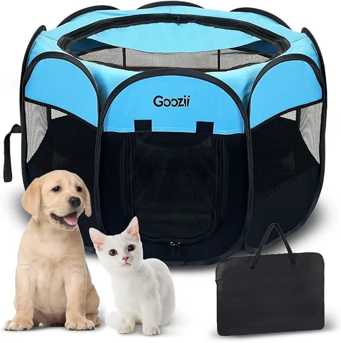 Enhanced Dog Playpen for Large Dogs Portable Collapsible Indoor Outdoor Cat Pet Puppy Exercise Play Pen Tent Crate Cage with Zipper Door Top Cover Floor for Camping Large Size Blue About ThisOverview Efficient