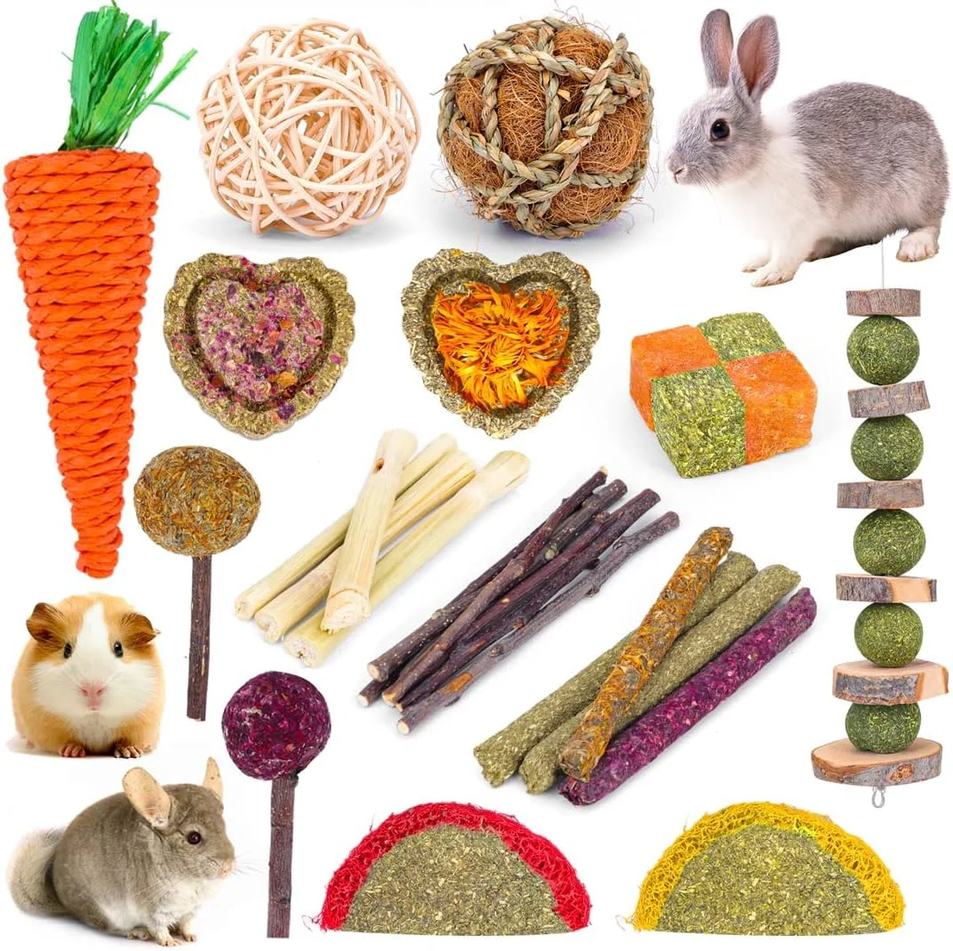 Practical VESPRO Bunny Teys for Rabbits Hamster Guinea Pig Toys Natural Timothy Hay Sticks chew Treats and Balls for Rabbit Bunny chinehila Guirea Pig Hamster Bunny Teeth Care Soft
