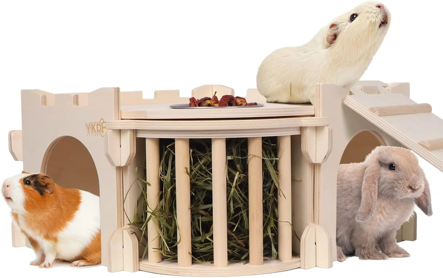 High-Performance Large Guinea Pig Castle Natural Wood Rabbit House with Ladder and Hay Feeder Small Animal Hideout for Rabbit Guinea Pig Hedgehog Chinchilla Fine Crafted