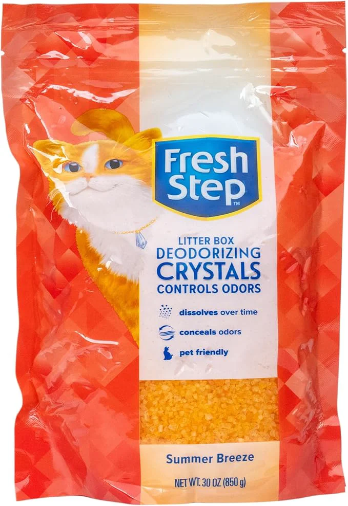 Exclusive Fresh Step Cat Litter Crystals Deodorizer Non Toxic Odor Neutralizing Crystals for Litter Boxes that Help Control Smells and Keep Home Areas Fresh Resealable Bag Summer Breeze Scent 30 OunceAbout ThisOverview Enhanced