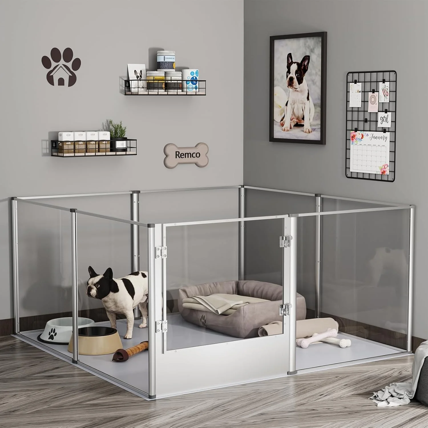 Pure Dog Clear Playpen Fence Kennel Pet Indoor Heavy Duty Whelping Box Pen Cage with Waterproof whelping pad – Small Animal Acrylic Exercise Kennel Pen with Metal Frame for Cats Puppy Rabbits Guinea Pig World-Class