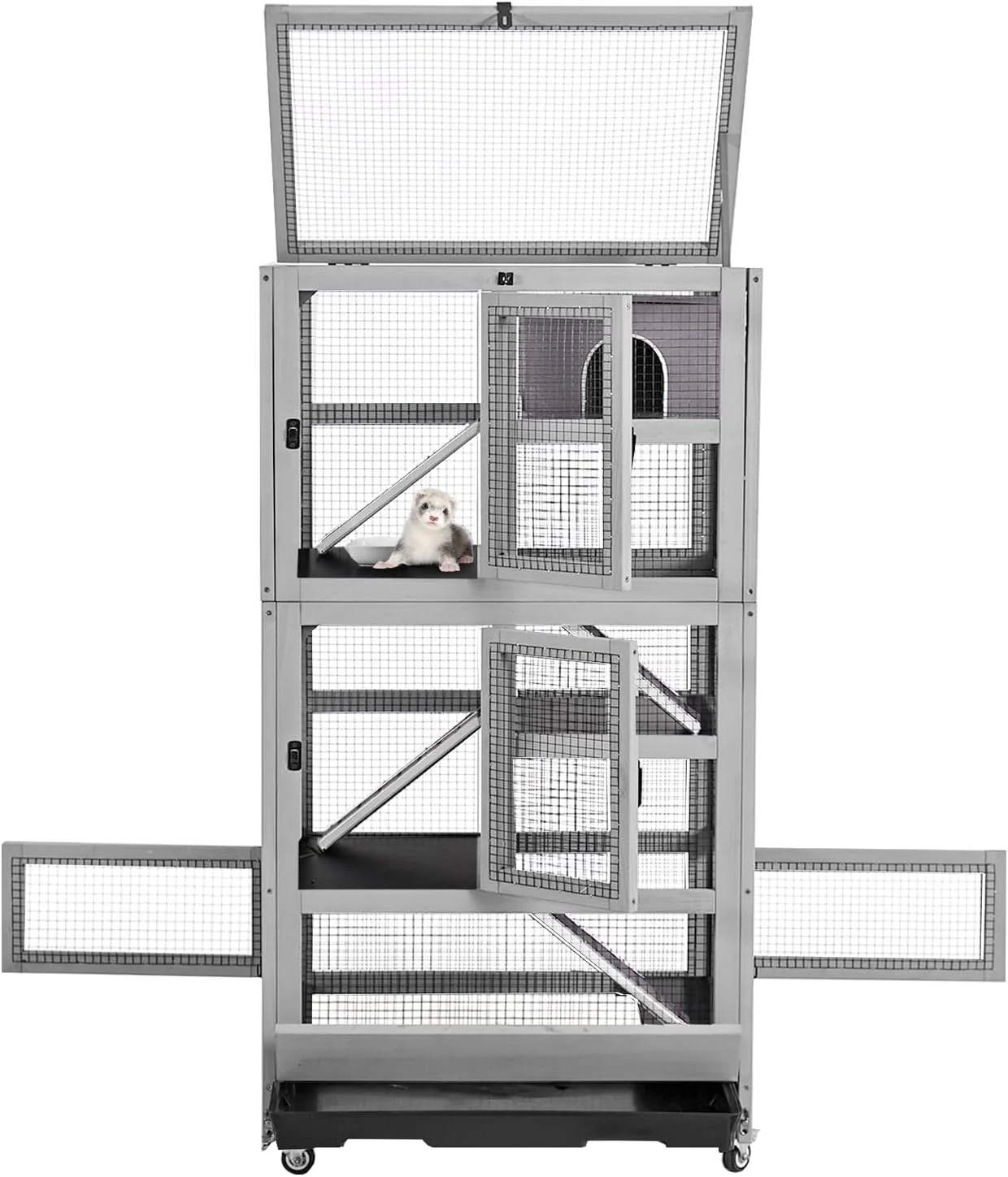 Carefully Designed Large Ferret Cage Chinchilla Cage with 5 Levels Wooden Guinea Pig Cages with Wheels Small Animal Cages with Ramp Hideout Pull Out Tray for Rat Hamster Hedgehog Lightweight