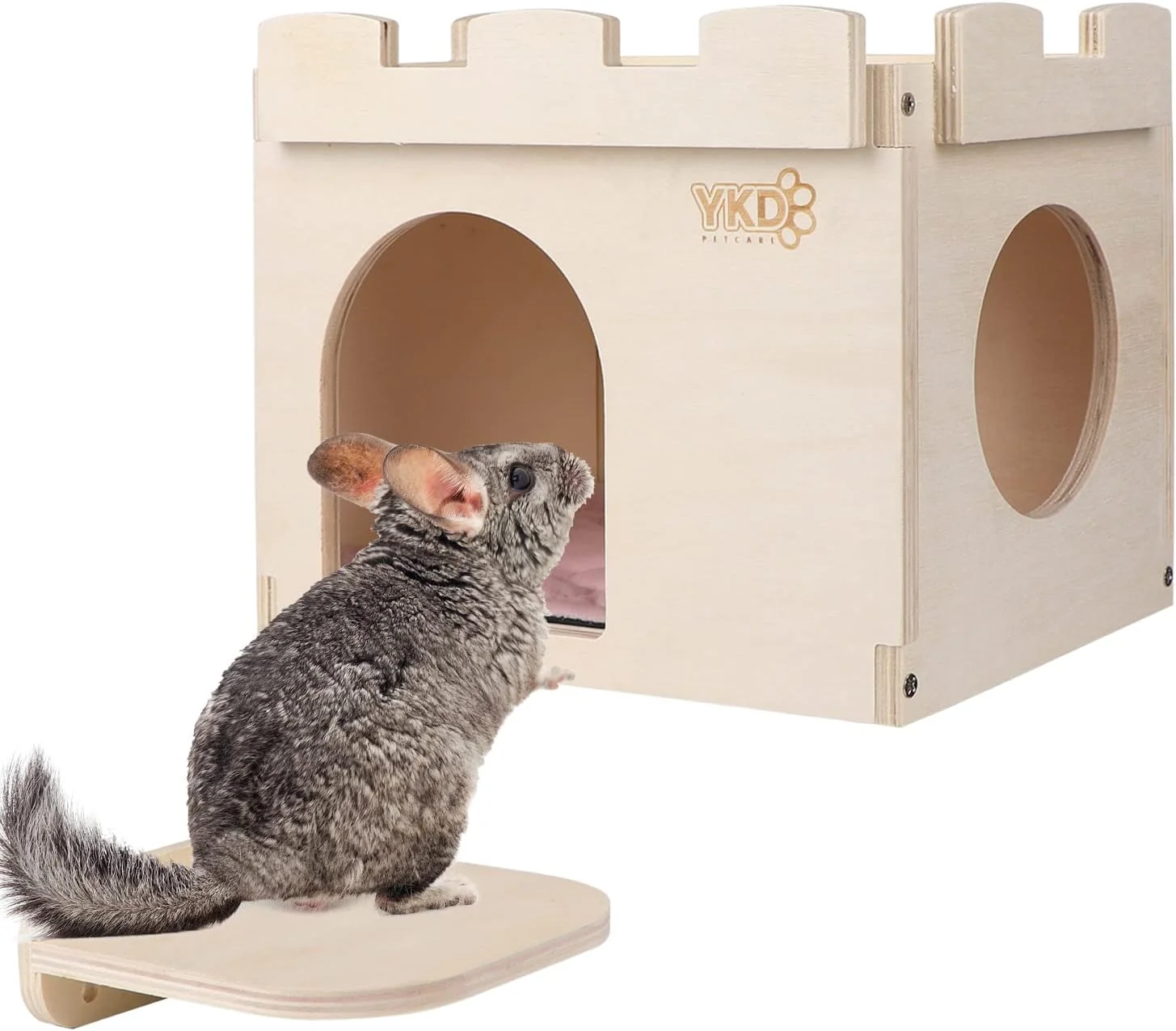 Expertly Made Castle Chinchilla House – Small Animal Hideout for Chinchilla Guinea Pig Hedgehog or Rat – Ventilated Wooden Hamster Habitat with Multiple Doors – Made from Natural Wood Efficient
