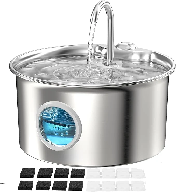 Efficient Pet Water Fountain Stainless Steel Mental Cat Water Fountains with 8 Filters 8 Sponges – 88oz 2.6L Noiseless Cats Waterer Bowl Dispenser – ATMZIQXR Kitten Drinking Fountains for Cats IndoorAbout ThisOverview Sophisticated