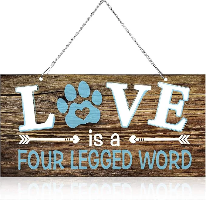 Refined Dog Wall Decor Room Love Is a Four Legged Word Pet Paw Sign Dog Vintage Metal Green