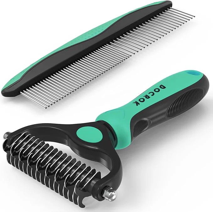 Responsible Pet Grooming Brush and Metal Comb Combo Cat Brush Dog Brush for Shedding Undercoat Rake for Dogs Grooming Dematting Deshedding Brush Dogs Shedding Tool for Long matted Haired Pets GreenAbout ThisOverview Prestigious
