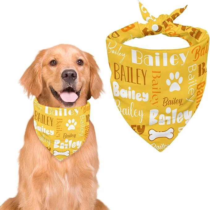 Convenient Personalized Dog Bandanas Custom Neckwear Name Button Anti-loosening Dog Scarf Green