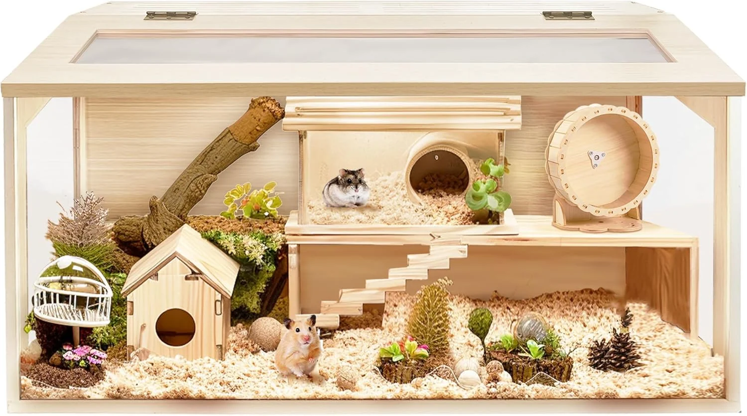High-End Prolee Hamster Cage Chewproof Wood Mice and Rat Habitat Openable Top with Acrylic Sheets Solid Built Small Animal Cage 40 Inch Length Responsible