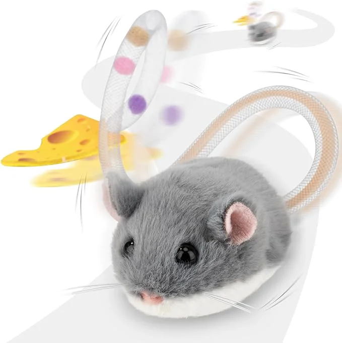 Professional Migipaws Interactive MigiMouse Cat Toy 360° Rolling Spin with Mesh Plastic Tail for Indoor Cats Smart Motion Sensor istic Squeak Rechargeable Plush Kitten Toy Grey About This Elegant