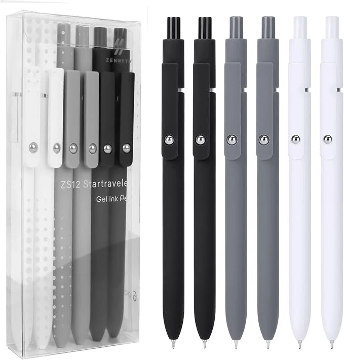 Reusable FIOVER Gel Pens 6pcs 0.5mm Fine Point Black Ink Smooth Writing Pens for Journaling Nurse Aesthetic Cute Office School Supplies Gifts for Women and Men 6Pcs Black White Grey-Black Ink About ThisOverview Secure