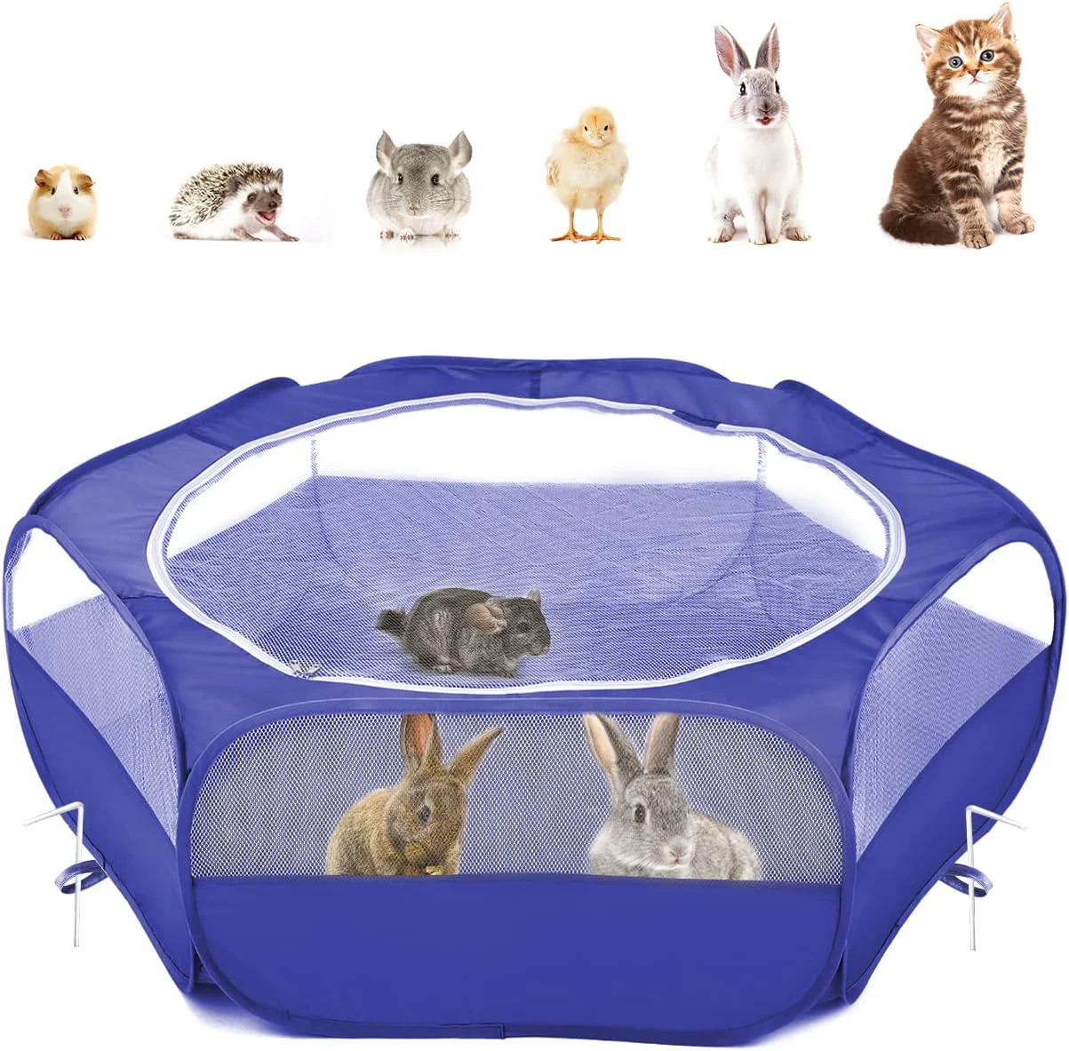 Reusable Pawaboo Small Animals Playpen Waterproof Small Pet Cage Tent with Zippered Cover Portable Outdoor Yard Fence with 3 Metal Rod for Chick Kitten Puppy Guinea Pig Rabbits Hamster Chinchillas Indigo Green