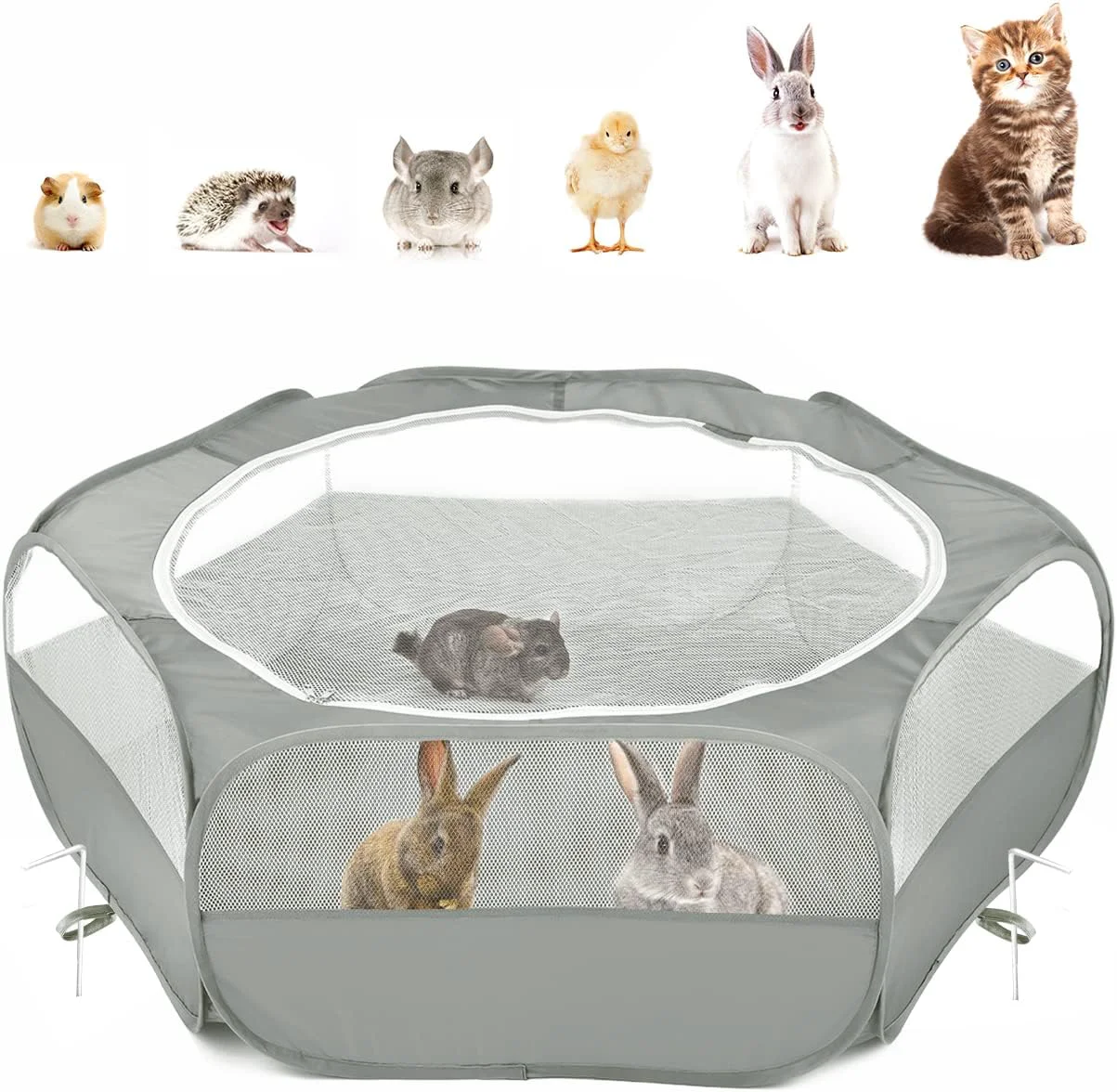 Official Pawaboo Small Animals Playpen Waterproof Small Pet Cage Tent with Zippered Cover Portable Outdoor Yard Fence with 3 Metal Rod for Chick Kitten Puppy Guinea Pig Rabbits Hamster Chinchillas Light Gray Dependable