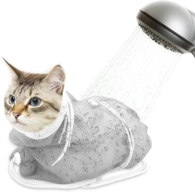 Trendy Cat Bathing Bag Breathable Mesh Cat Shower Bag Anti Scratch Adjustable Grooming Bag for Nail Trimming Polyester Soft Washing BagAbout ThisOverview Long-Lasting