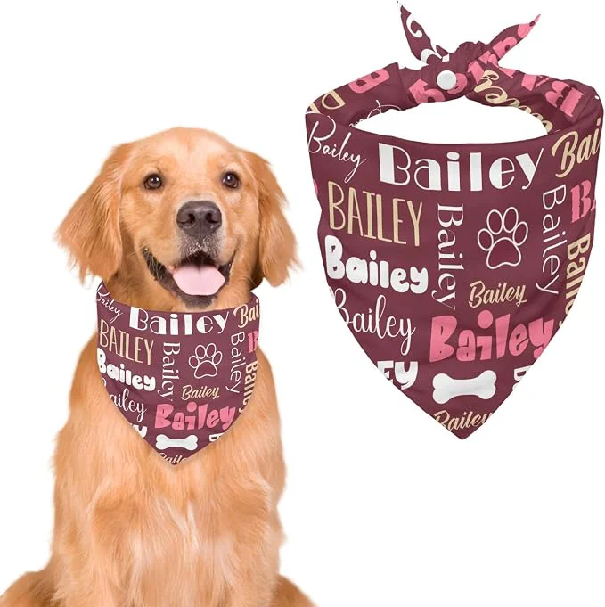 Unique Personalized Dog Bandanas Custom Neckwear Name Button Anti-loosening Dog Scarf Classic