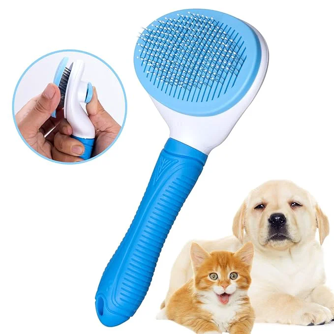 Top-Quality Self Cleaning Slicker Brush for Pet Grooming – Removes Loose Undercoat and Sheds Suitable for Long and Short Hair Cats and Dogs with Massaging Bristles User-Friendly