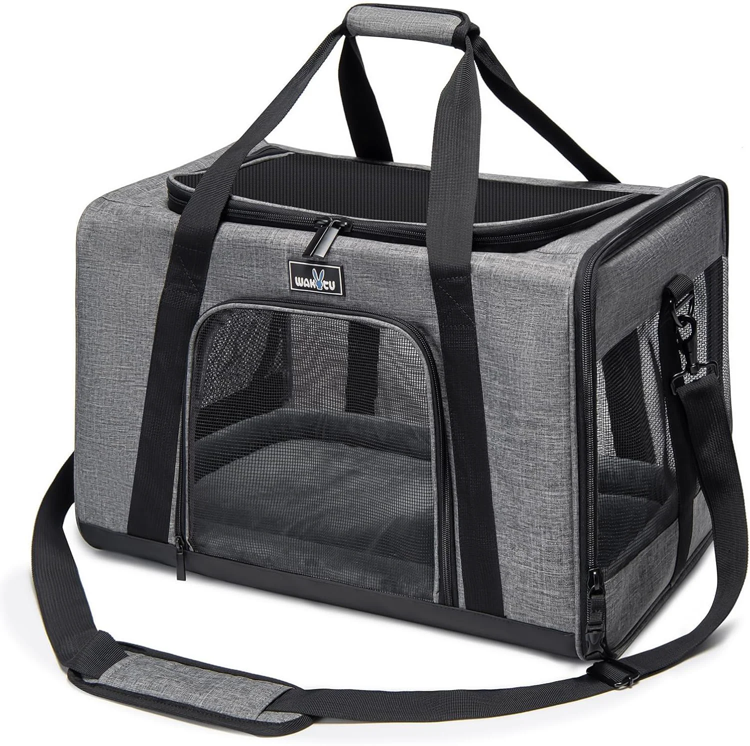 Flexible Pet Carrier for Small Cats Dogs Dog Carrier Travel Bag with Adequate Ventilation 5 Mesh Windows 3 Entrance Locking Safety Zippers Padded Shoulder and Carrying Strap Medium Outstanding
