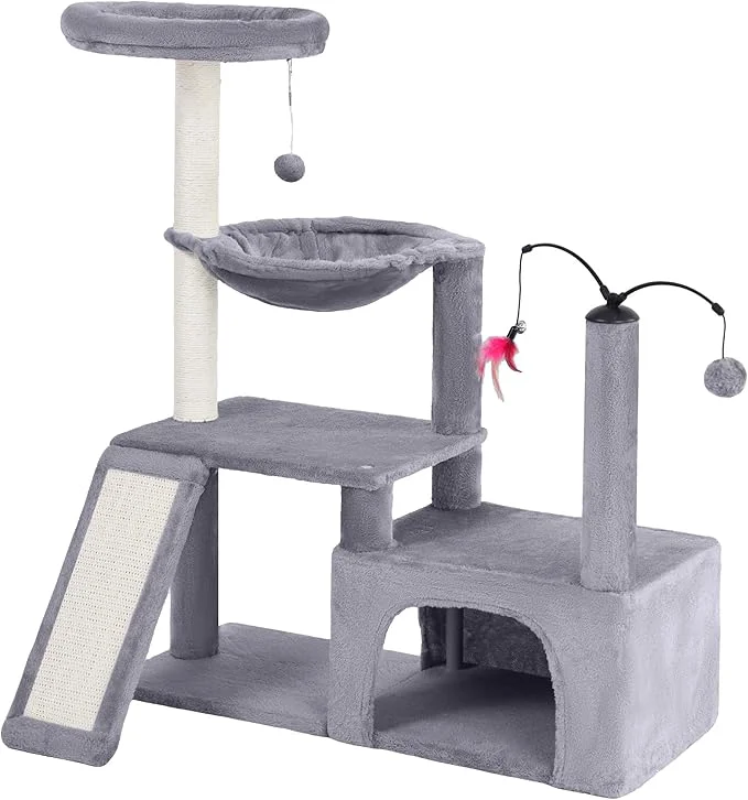 High-Quality YUNIQUE Multi-Functional Cat Tree Tower Big Cat Condo with Scratching Board Rotating Toy Deep Hammock Luxury Perch Kitty Furniture for Indoor Cats Grey About ThisOverview Advanced