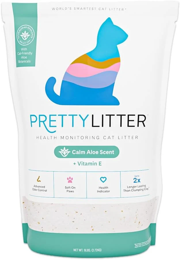 PrettyLitter Health Monitoring Cat Litter Calm Aloe Non Clumping Lightweight Low Tracking Color Changing Silica Gel Crystals Advanced Odor Control — 6 Lbs Pack of 1 Up to 1 Month Supply About ThisOverview Practical