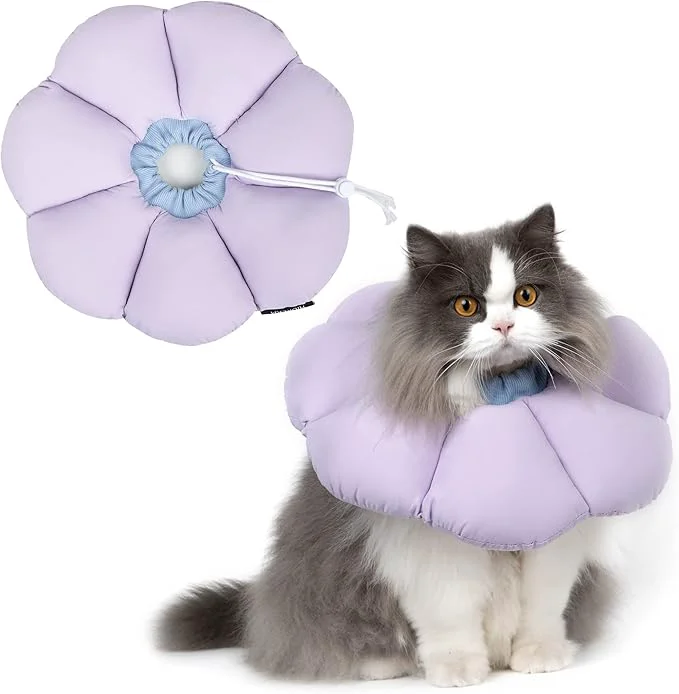 Elite Cat Cone Collar Cute Waterproof Cat Recovery Collar Anti-Bite Lick Wound Healing Safety Elizabethan e Collar for Cats Purple Flower All-Season Style…About ThisOverview Eco-Friendly