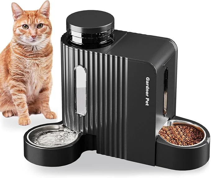 Clean Gardner Pet Automatic Gravity Cat Food Feeder and Water Dispenser Stainless Steel Two-in-One Set Large Capacity Dispenser for Pets Dogs Puppies Kittens- 0.8 Gallons x 2 About ThisOverview High-Quality