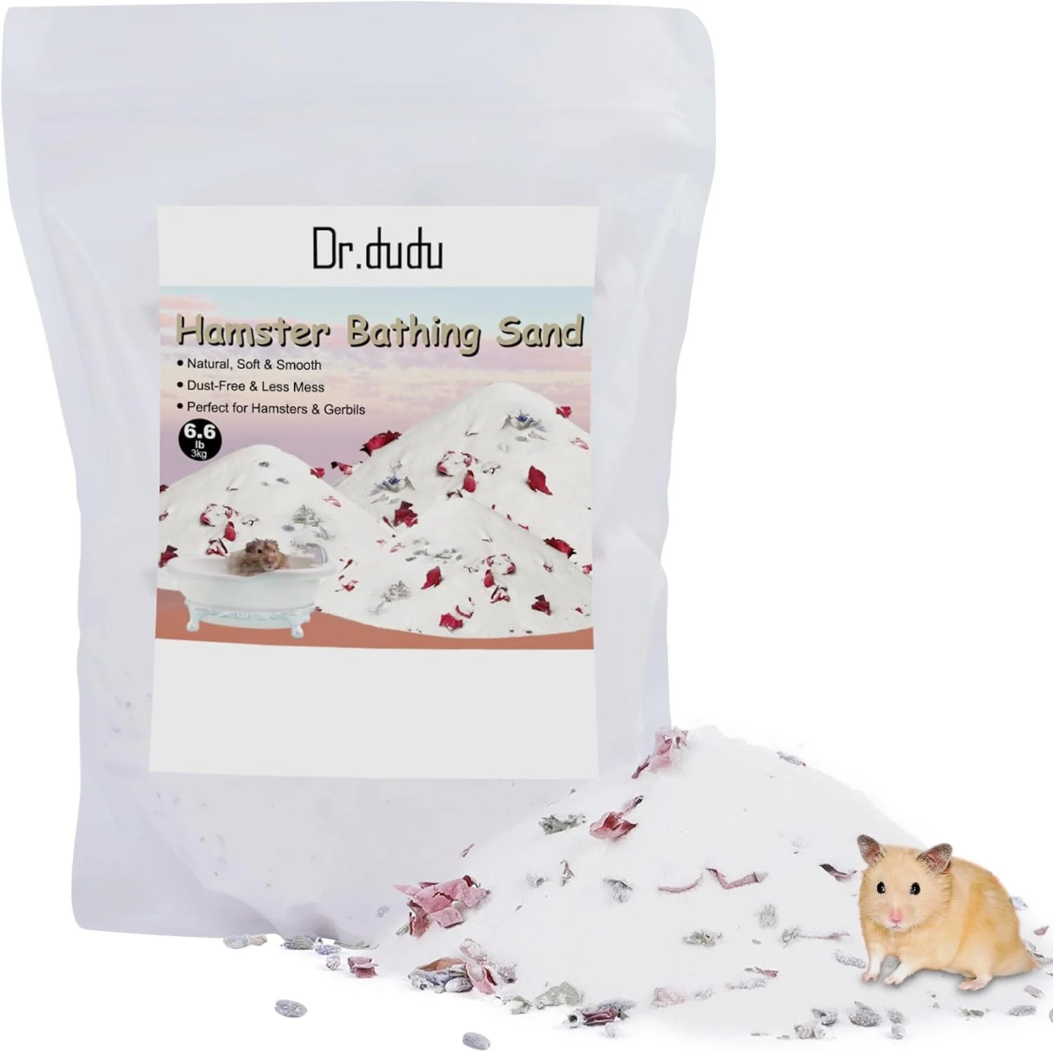 Crafted DR.DUDU Hamster Bath Sand 6.6lb Dust Desert Sand or Potty Litter Sand for Hamster Chinchillas Gerbil Syrian Mice Small Animals White Flower Smell Reliable