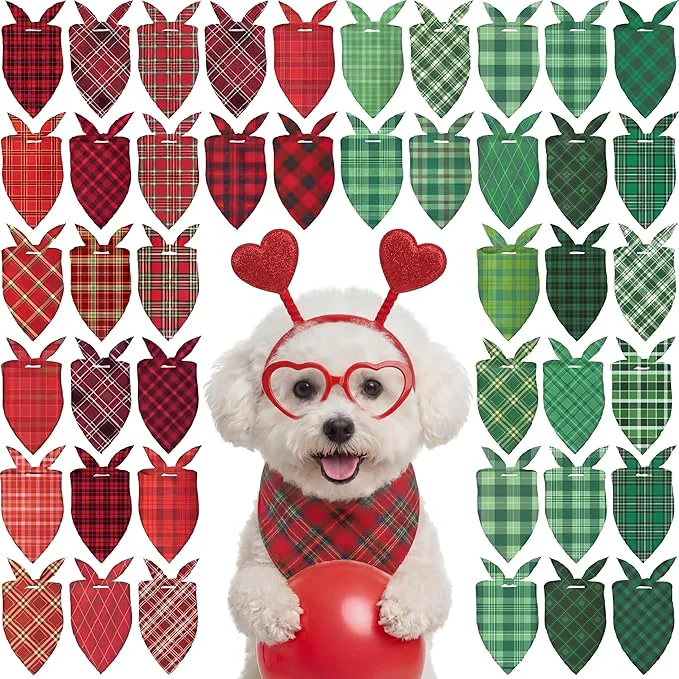 Advanced Abbylike 50 Pcs St. Patrick’s Day Dog Bandanas Bulk Green Plaid Bandanas User-Friendly