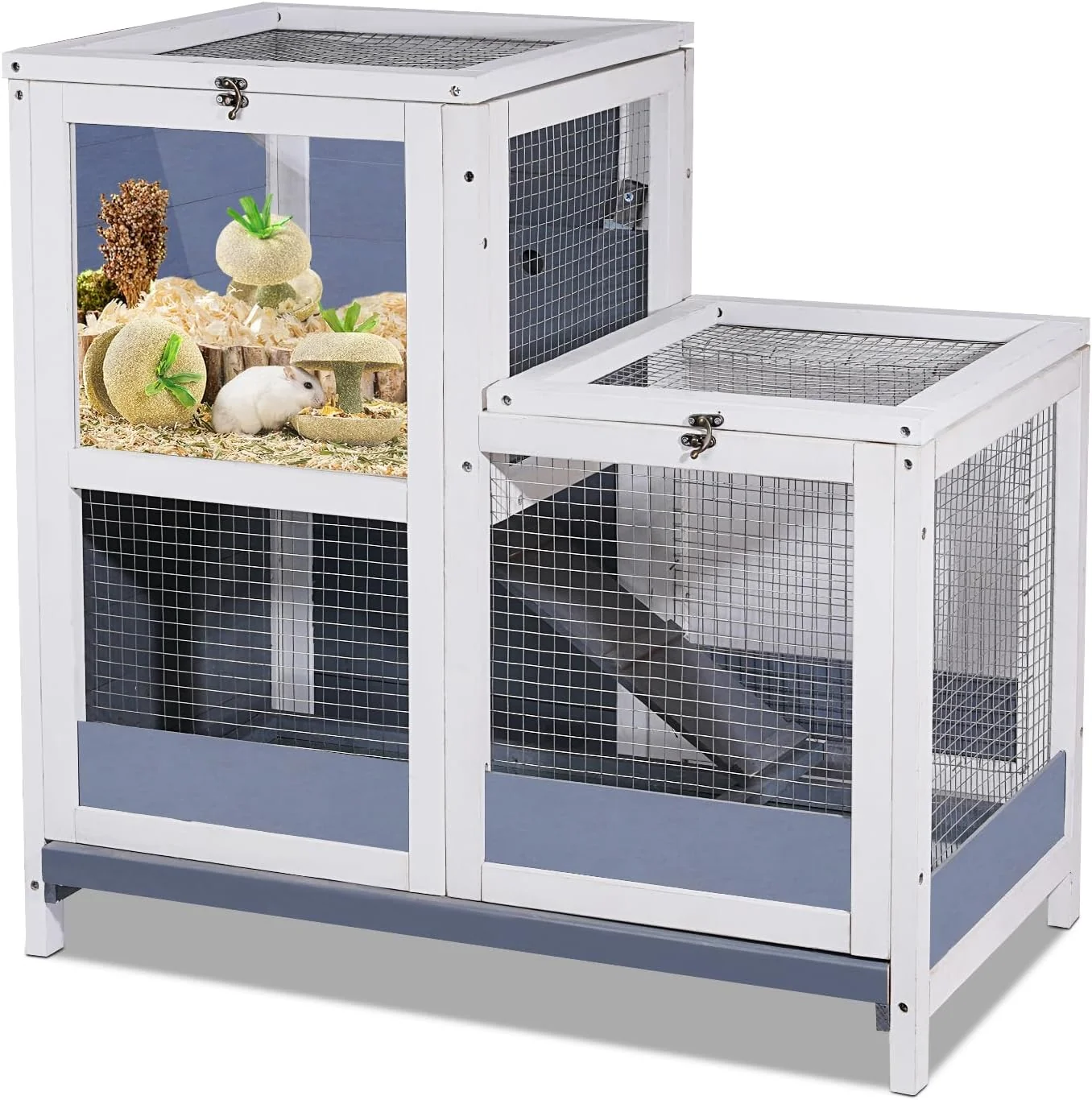 Reusable 2-Story Guinea Pig Cages Wooden Indoor Rabbit Hutch Hamster Cage with Openable Roofs Removable Tray and Wide Ramp Small Animal Habitats for Hamsters Guinea Pig Ferrets Hedgehog Fine Crafted
