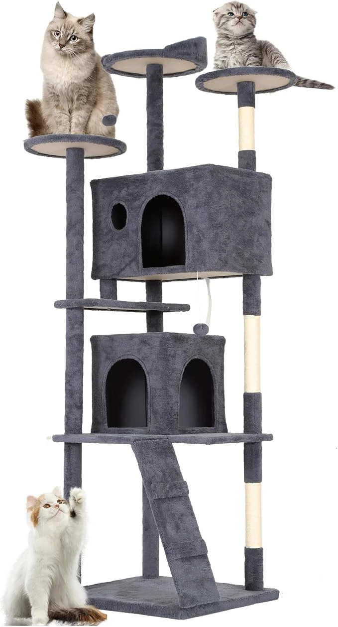 Practical FDW 81 Cat Tree Tower Dark Gray Multi-Level Indoor Activity Center with Sisal Scratching Posts Condos Plush Perches Hanging Cat Toys Sturdy Easy to Assemble for Kittens Adult CatsAbout ThisOverview Relaxed